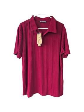 NWT PJ Paul Jones Shirt Men M Burgundy Red Ribbed Knit Short Sleeve Polo 21.5x28